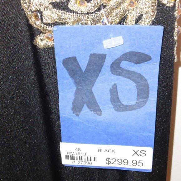 BLACK AND GOLD CRYSTAL EMBELLISHED SLEEVELESS EVENING GOWN PARTY DRESS - Picture 8 of 9